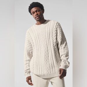 Alo Yoga Cable Knit Crew Neck Sweater in Bone Size Extra Small